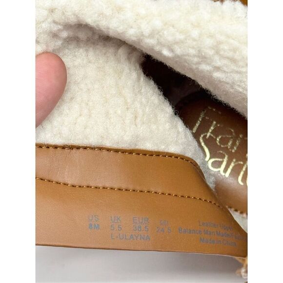 Franco Sarto Ankle Boots Size 8 Tan Leather Suede Shearling Wedge Heel Boots - Picture 8 of 9